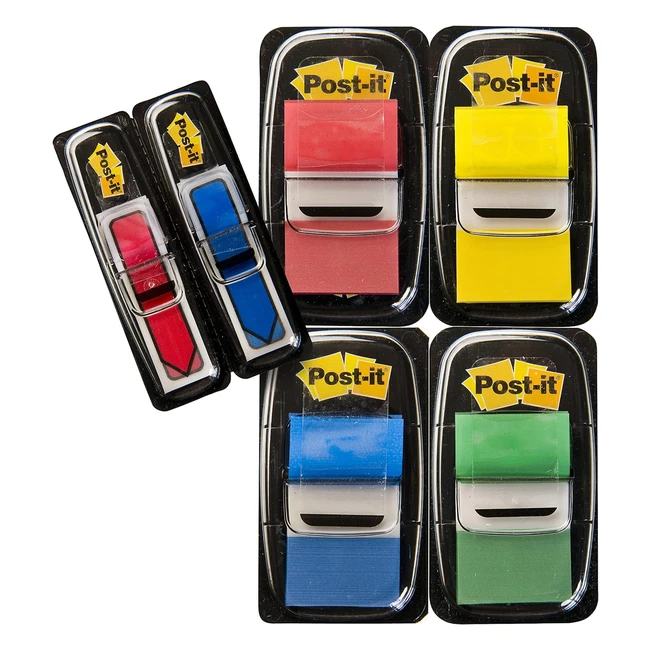 Marcadores adhesivos Post-it medianos, paquete de 4 - Amarillo, Rojo, Verde, Azul