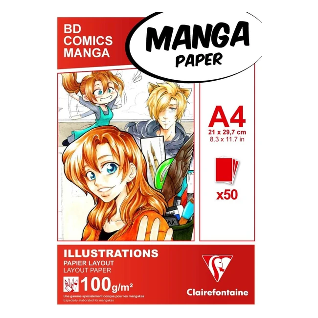 Bloc encollé papier manga et illustration Clairefontaine 94042C - 50 feuilles - A4 21x297 cm
