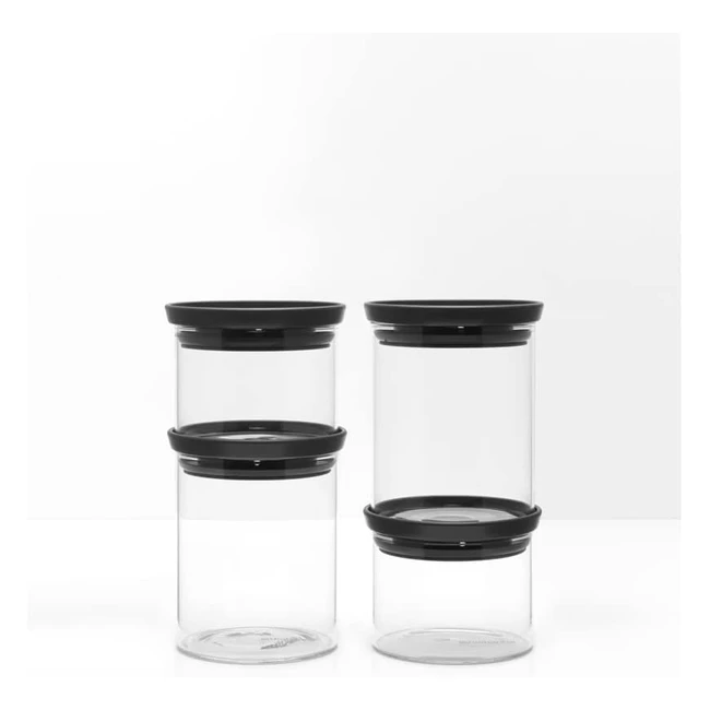 Brabantia Stackable Storage Jars - Set of 4, Dark Grey, 217463