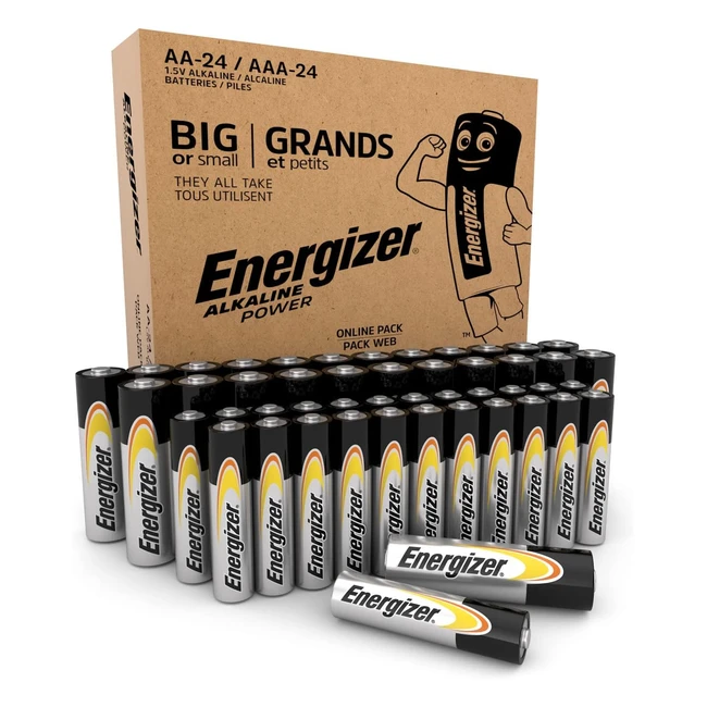 Energizer Batterie Alcaline Alkaline Power AA e AAA - Confezione Combo da 48