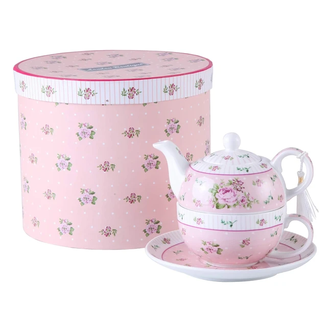 Teiera e Tazza Porcellana Vintage Rosa - Confezione Regalo - Ceramica Pink 15x15