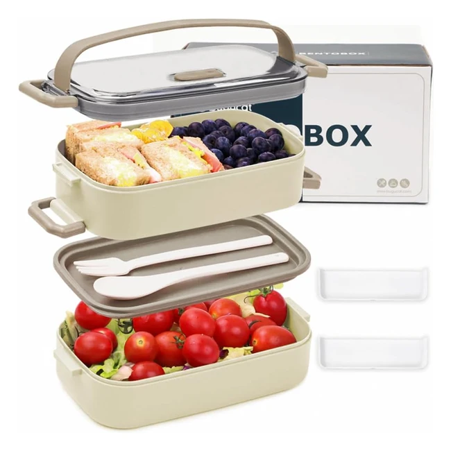 Bugucat Lunch Box Adult 1600ml 2 in 1 Bento Box with Compartments and Cutlery
