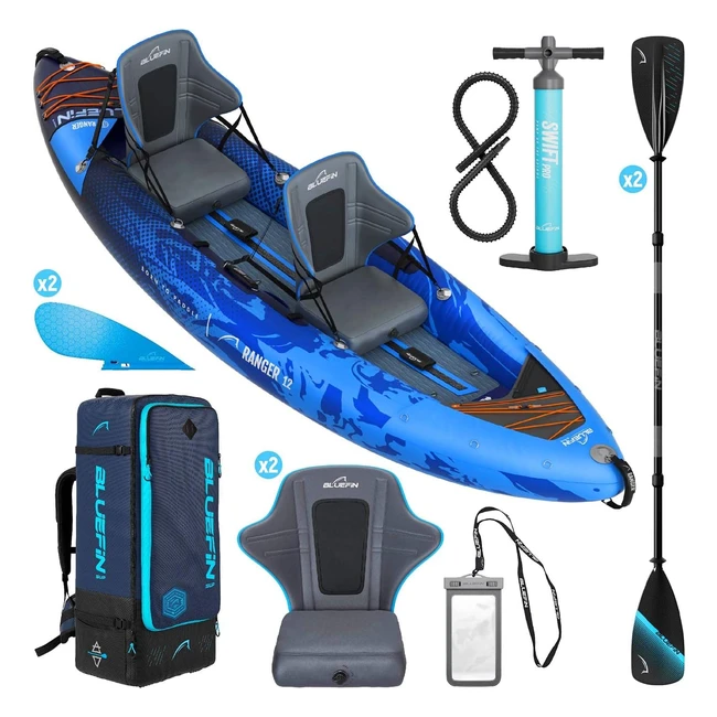 Bluefin Inflatable Kayak 2 Person | Ranger | Max Weight 195kg | Waterproof Storage | All-Inclusive Accessories