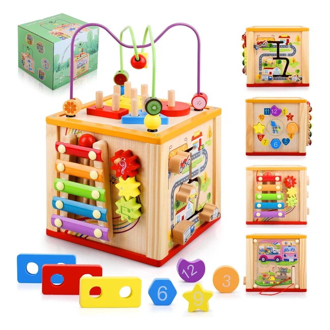 Auney 8 en 1 Cube d'activité Bébé - Jeux d'Empilage et de Tri - Jouets Montessori - Cadeau Enfant 1-2 ans