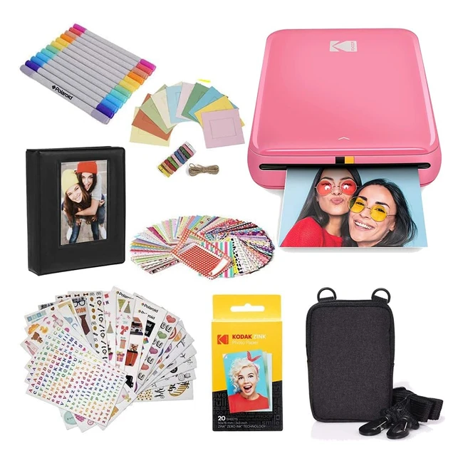 Kodak Step Instant Photo Printer with Bluetooth/NFC, Zink Technology, iOS/Android App, Pink - Gift Bundle