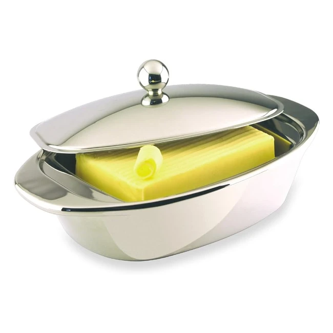 Grunwerg Double Wall 1810 Stainless Steel Bellux Butter Dish - Keeps Butter Cool and Spreadable