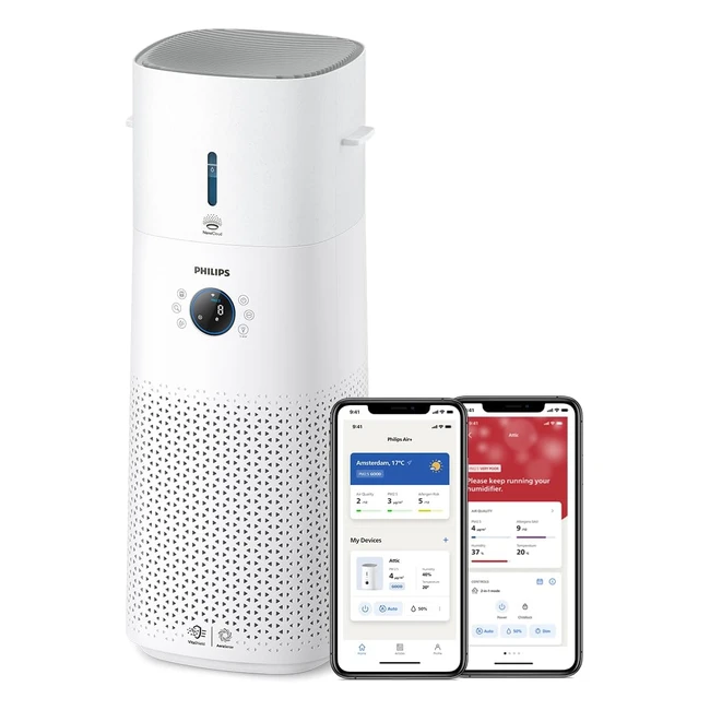 Philips Purificateur d'air et humidificateur 2 en 1 - Série 3000 - Filtres NanoProtect HEPA et charbon actif - Élimine 99,97% des particules invisibles - Blanc