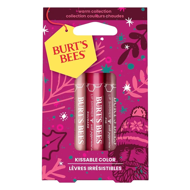 Burts Bees Lip Shimmers Gift Set - Peony, Rhubarb, Fig - Kissable Colour - 3x26g