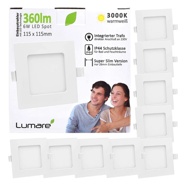 Lumare LED 6W 360lm Extra Superficial 26mm de Instalación 100mm de Diámetro de Taladro Luminaria Blanco Cuadrado