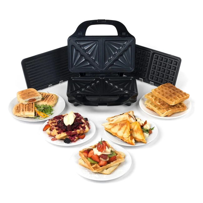 Salter EK2143 3-in-1 Snack Maker - Deep Fill Waffle Iron, Sandwich Panini Press, Toastie Maker - Nonstick Plates - 900W