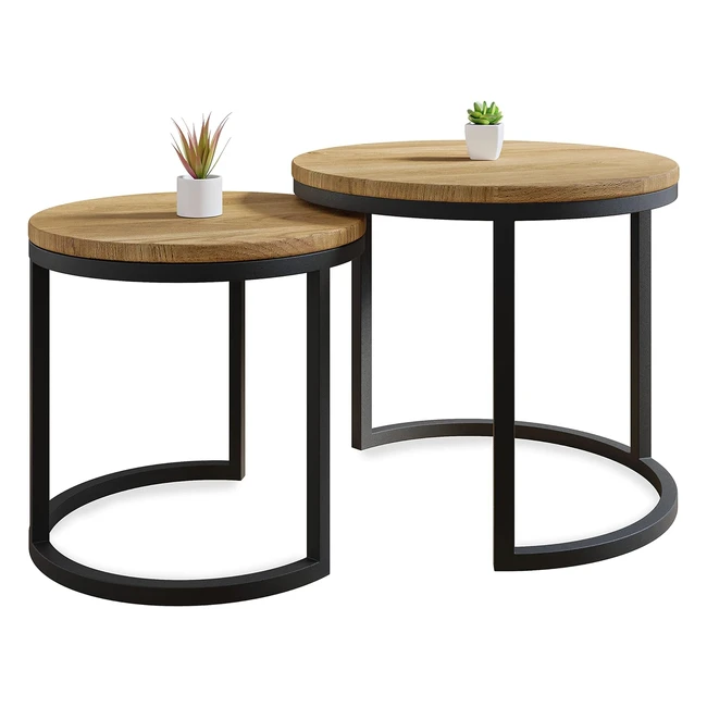 Tavolini da salotto in legno massello di quercia - Design moderno industriale minimalista - 50x43 cm e 40x38 cm