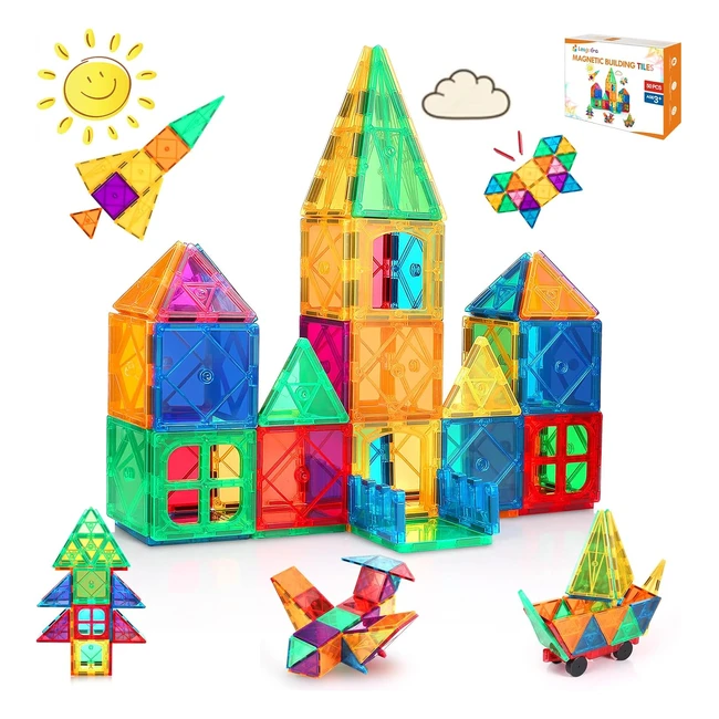 Leagoera Magnetic Building Blocks - STEM Toy Set - 50pcs - Age 3-7 - Christmas Birthday Gifts