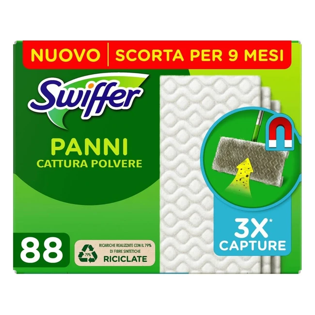 Swiffer 88 Panni Catturapolvere e Sporco Microfibra Dry - Maxi Formato con 79% di Fibre Riciclate