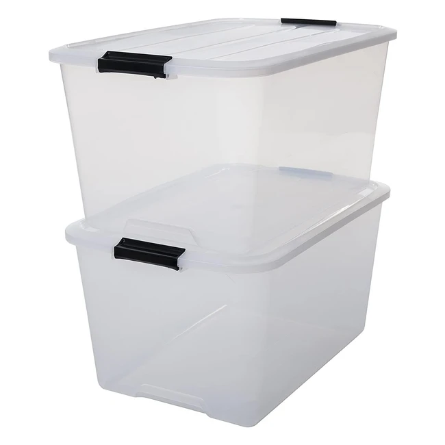 Iris Ohyama Plastic Storage Boxes - Set of 2, 45L Capacity, Stackable, BPA Free