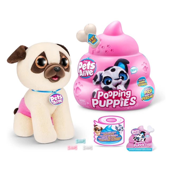 Pets Alive Pooping Puppies by Zuru Pug - Interactive Electronic Pet - Ages 3+