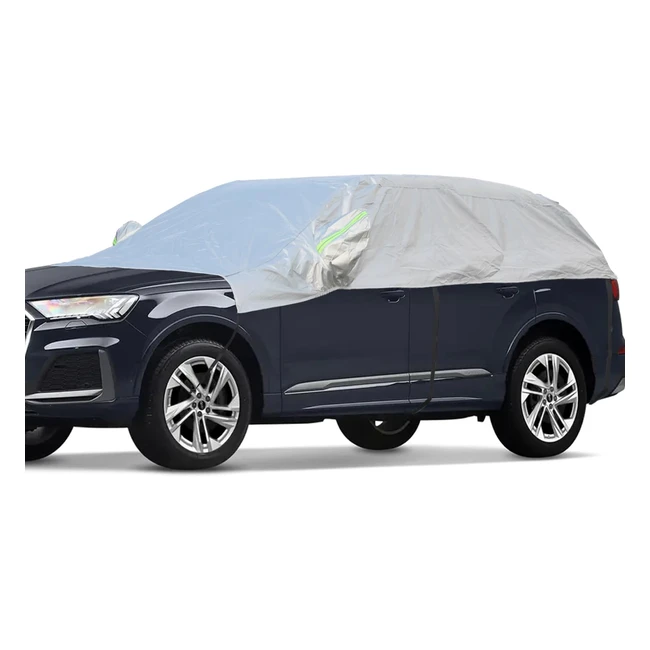 Bexita Half Car Cover - Waterproof, Windproof, Snowproof - Outdoor Protection for Front and Rear Windshield - Silver