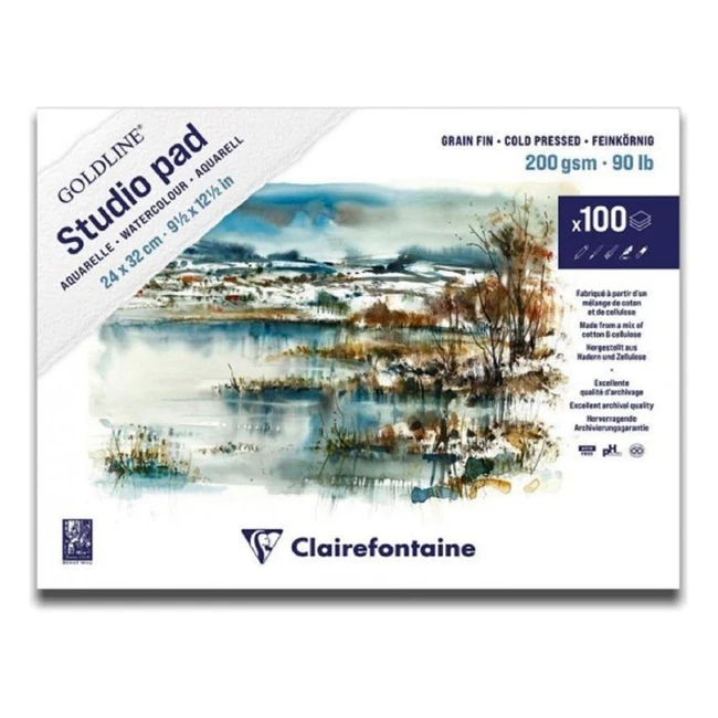 Blocco Clairefontaine Goldline Studio Pad 100 fogli acquerello grana fine bianca 24x32cm 200g