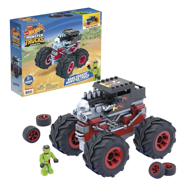 Mega Construx Hot Wheels Monster Truck Bone Shaker - Veicolo con Mini Personaggio Giocattolo - Per Bambini 5 Anni - GVM27