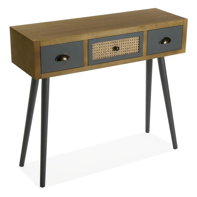 Mueble recibidor estrecho Versa Pandora - Mesa consola con 3 cajones - 79x30x90 cm - Color marrón