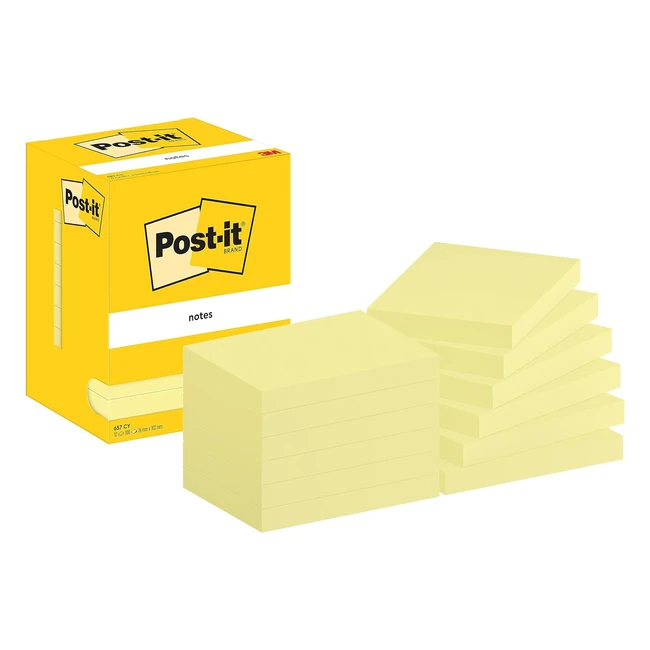 Post-it Notes Jaune Canari - Pack de 12 blocs - 100 feuilles par bloc - 76 mm x 