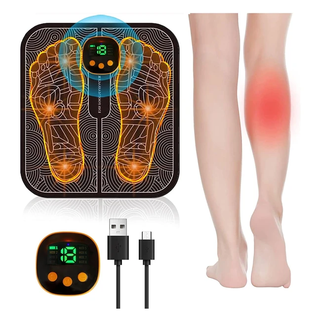 EMS Foot Massager - Portable & Foldable - 8 Modes 19 Intensities - Relax Muscles