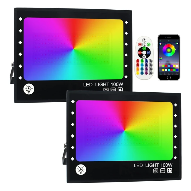 Projecteur LED RGB Extrieur 2 units 100W - Contrle Bluetooth
