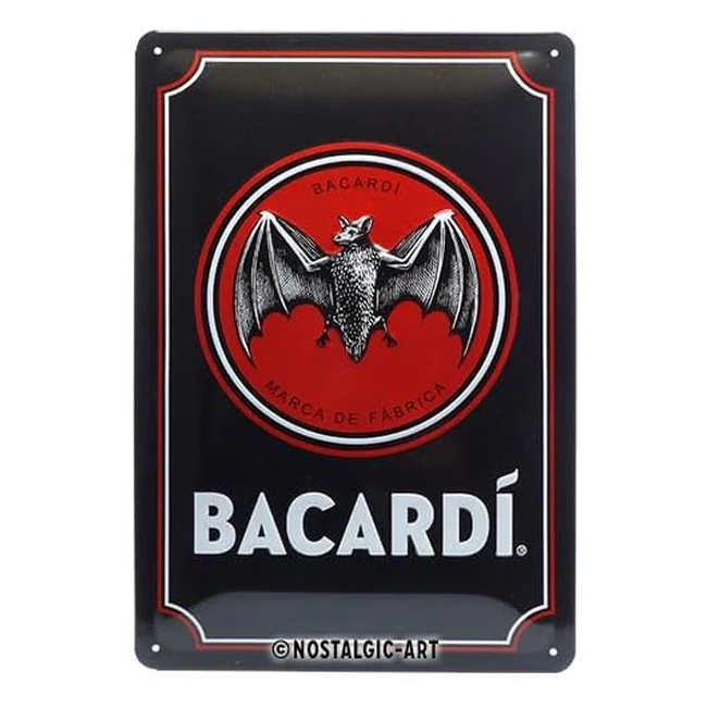 Targa Vintage Bacardi Logo Black - Idea Regalo Rum - Design Retro - 20x30 cm