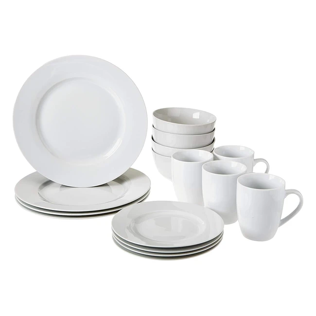 Amazon Basics 16-Piece Dinnerware Set - Service for 4 - ABGrade Porcelain - Whit