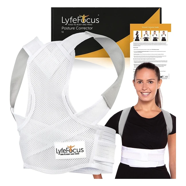 LyfeFocus S1 Premium Back Posture Corrector - Effective Pain Relief - White Medi