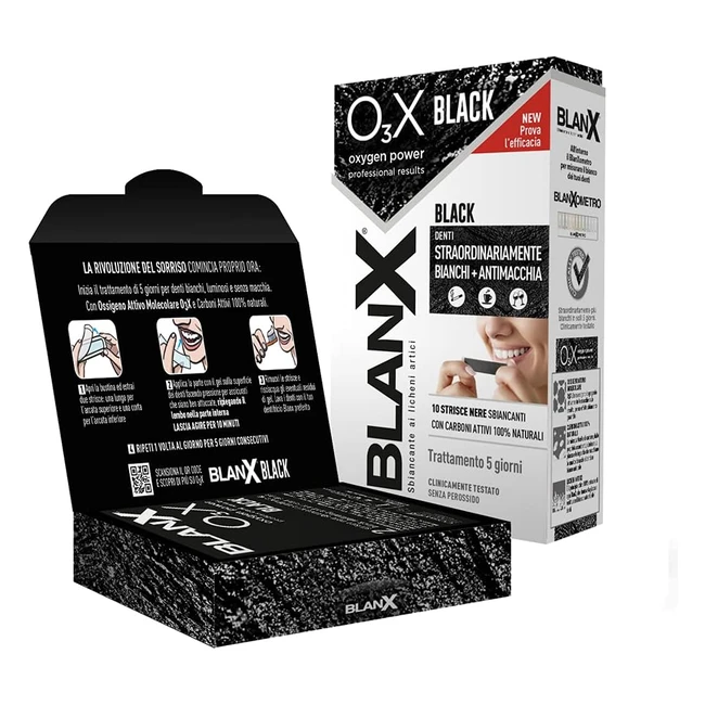 Blanx 10 Strisce Sbiancanti Ox3 Black con Carboni Attivi - Denti Bianchi e Lumin