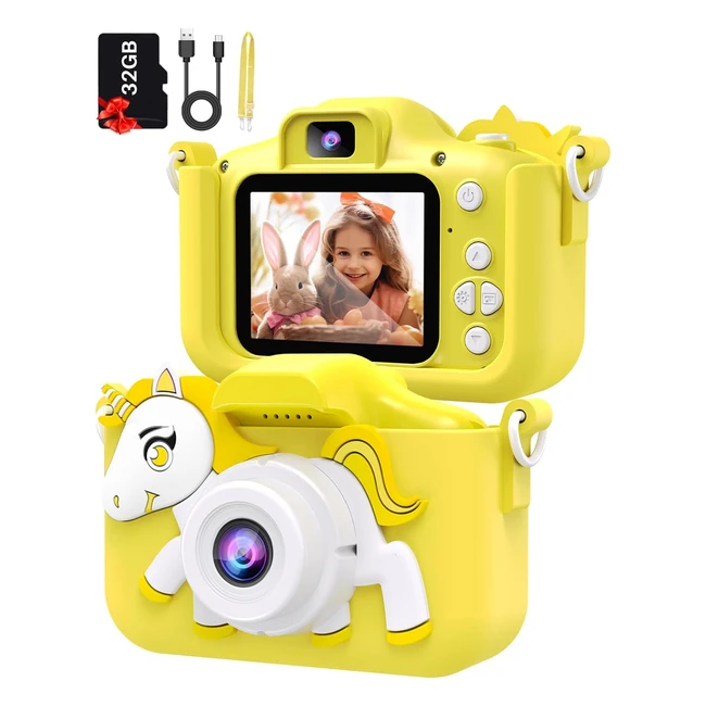 Super Barley Kids Camera - Yellow 1080p HD Video 32GB SD Card 2-inch IPS Scre