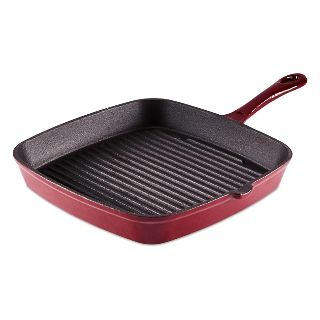 BO800257RED Cast Iron Grill Pan - Durable Enamel Interior - 23cm - Bordeaux Red