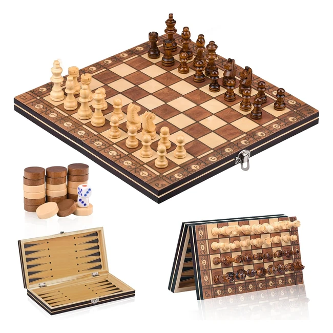 Jeu d'échecs 3 en 1 - Échiquier magnétique en bois portable - Jeux de stratégie pour enfants et adultes