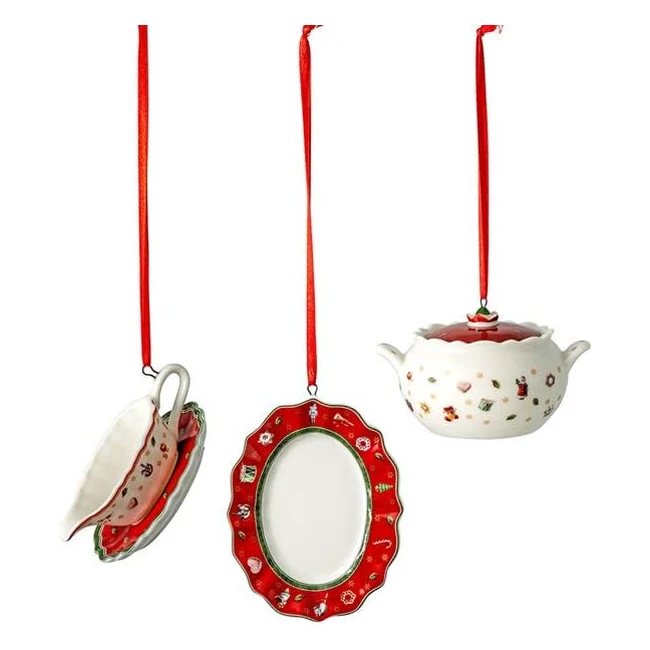 Villeroy & Boch Toys Delight Deko-Ornamente Servierteile 3-teilig Preppy Anhänger-Set für Weihnachtsbaum Porzellan bunt 3 x 6 cm