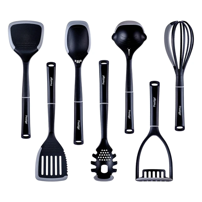 Prestige 2in1 Kitchen Utensils Set - Non Scratch Silicone Edges - Heat Resistant - Protects Non Stick Cookware - Black/Grey