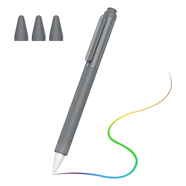 Coque Moko pour iPad Pencil 2e génération - Housse magnétique en silicone avec 3 pointes de rechange et clip intégré - Gris foncé