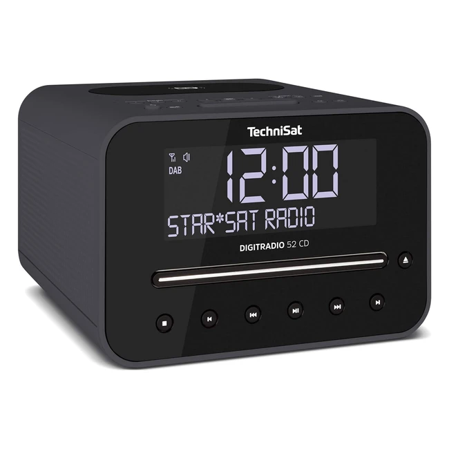 Réveil stéréo Technisat Digitradio 52 CD avec alarmes réglables, DAB/FM, snooze, minuterie de sommeil, écran dimmable, Bluetooth, charge sans fil, lecteur CD - Noir