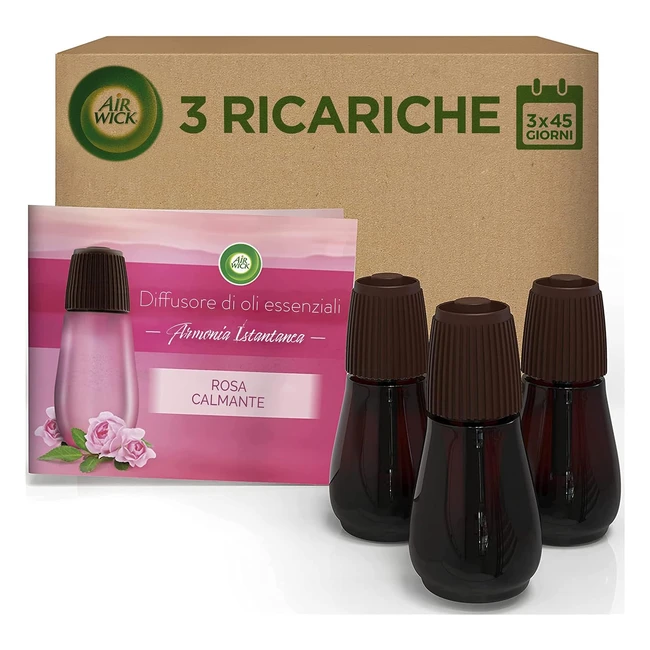 Airwick 3 Ricariche Diffusore Oli Essenziali Fragranza Rosa Calmante