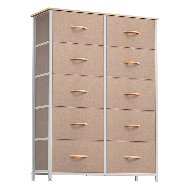 Commode Yitahome avec 10 tiroirs en bois et cadre en acier - Rangement pour chambre à coucher et salon