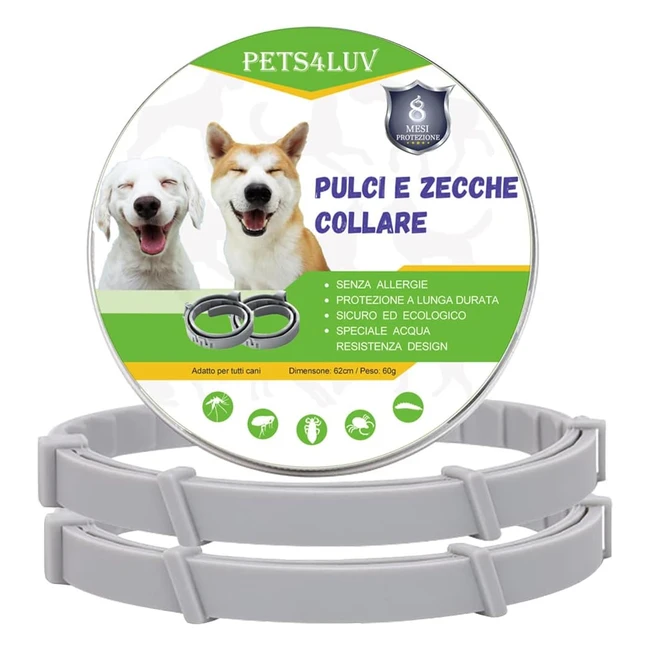 Collare antipulci e zecche per cani Pets4Luv - Protezione 8 mesi - Taglia unica 