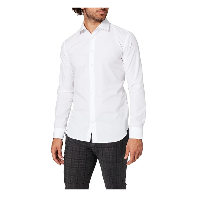 Seidensticker Herren Business-Hemd Slim Fit bügelfrei Kent-Kragen Langarm Patch 100% Baumwolle Weiß Weiß 01