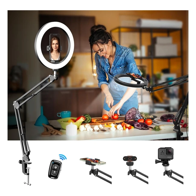 Evershop Desk Ring Light with Stand - Professional Lighting for Video Recording - Remote Control - USB Powered