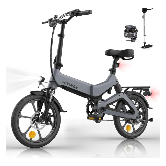 Hitway Electric Bike 250W Foldable Pedal Assist E-Bike - 78Ah Battery - 16 Inch 