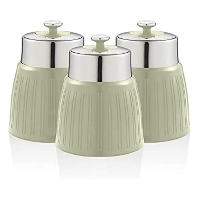 Swan Retro Set of 3 Canisters 1L Green - Stylish Vertical Striped Casing