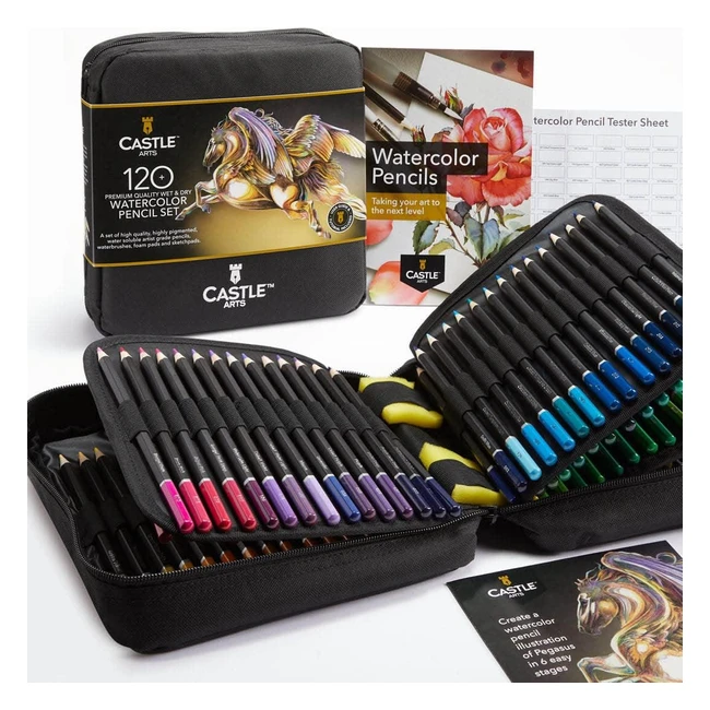 Castle Art Supplies 120 Watercolour Pencils Set - Vibrant Pigments - Draw and Paint - Carryanywhere Case