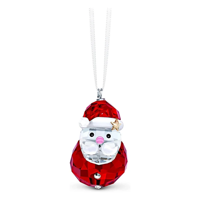 Swarovski Joyful Decorazione Babbo Natale Dondolino - Cristalli Swarovski, Nastro di Raso e Metallo Rosso