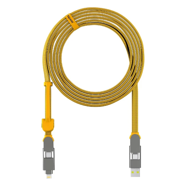 Rolling Square Incharge XL 300cm USB C Charger Cable - Lightning Cable for Smartphone - Universal Cable Charger - 6 in 1 USB Plug - Yellow - 100W