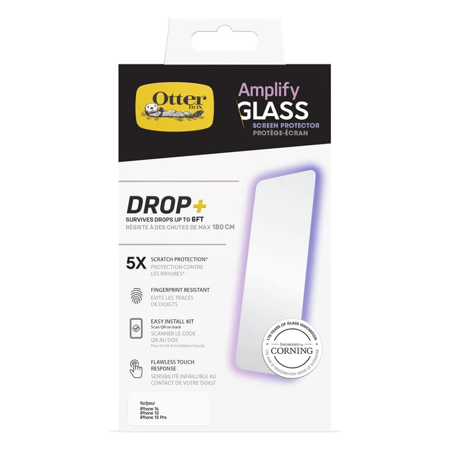 Otterbox Amplify Glass Display Schutzfolie für iPhone 14, iPhone 13, iPhone 13 Pro - Kratzschutz, stoßfest, antimikrobiell