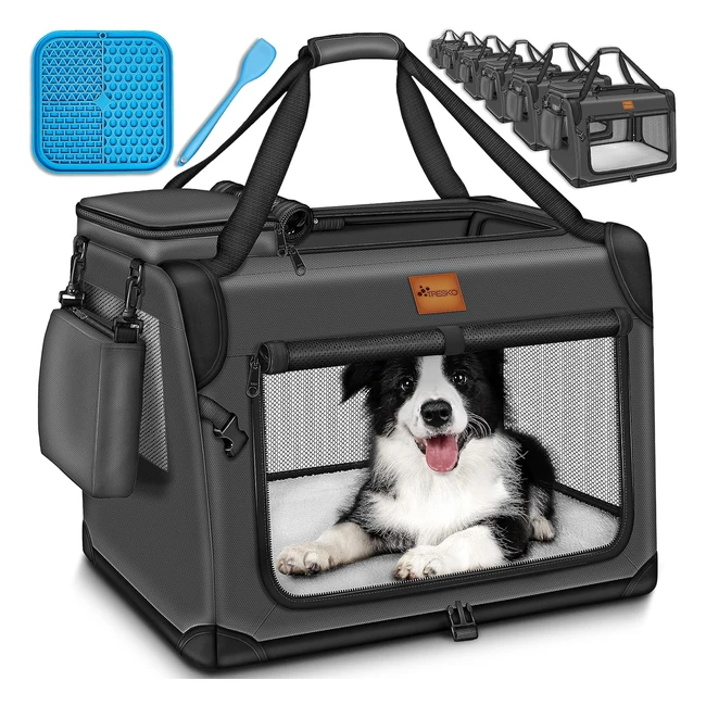 Tresko Hundebox faltbar inkl. Leckmatte und Spatel - L 70x52x52cm - Transportbox für Hunde und Katzen - Hundetransportbox für kleine & große Hunde - Hundetasche robust - Anthrazit