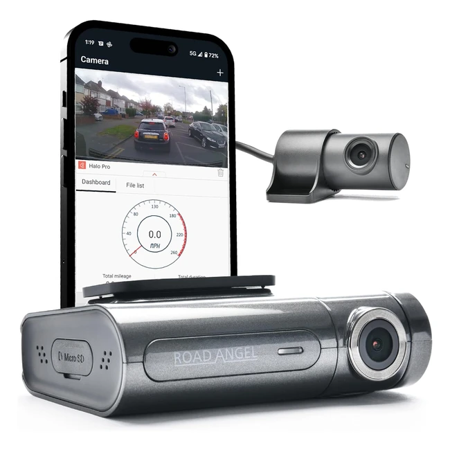 Dashcam Road Angel Halo Pro 2K - Caméras 140° avant et 120° arrière - Vision nocturne - Wifi intégré - Mode hiver